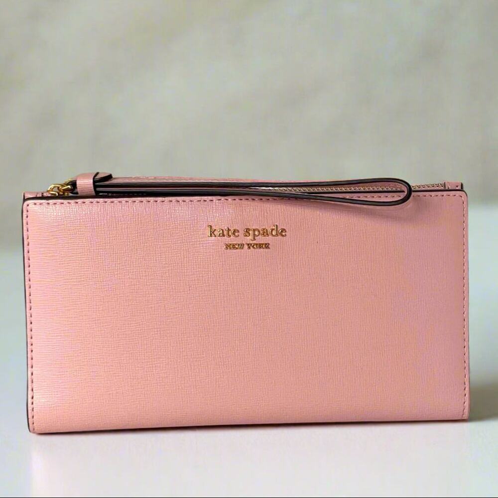 Kate Spade Morgan Pink Dune Leather Continental Wristlet Wallet